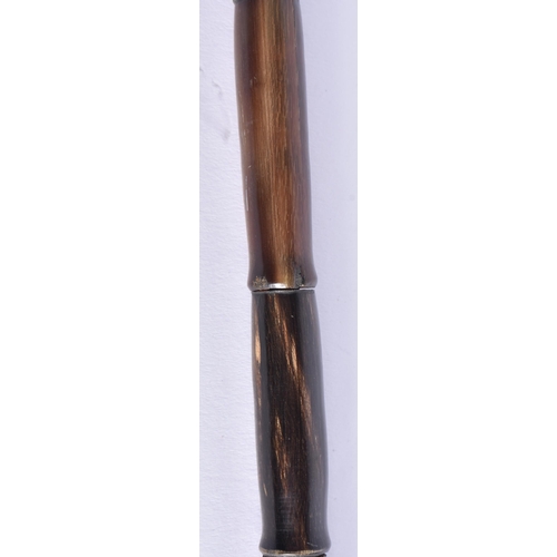 101 - A 19TH CENTURY ANGLO INDIAN CARVED HORN WALKING CANE possibly black rhinoceros. 90 cm long.