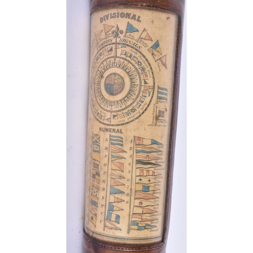 102 - A Late 19th Century Naval Telescope with Leather Casing Housing Identification Chart for Divisional ... 