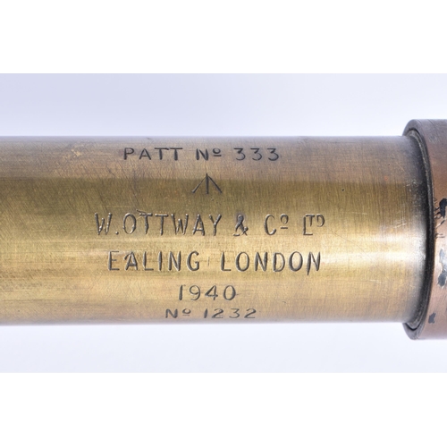 103 - A World War II military brass and leather spotting scope, inscribed 'W Ottway & Co Ltd' and dated 19... 