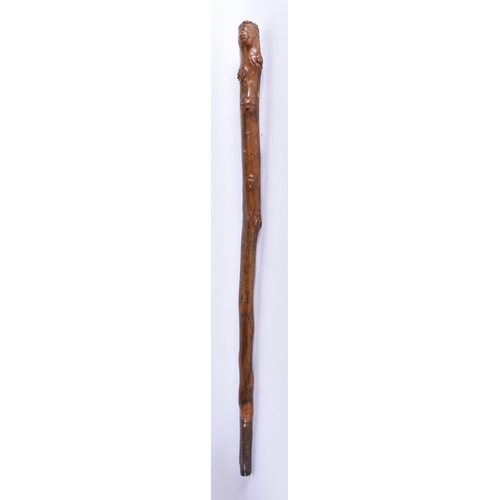 104 - AN 18TH/19TH CENTURY CONTINENTAL CARVED FOLK ART WOOD WALKING CANE formed with grotesque beasts and ... 