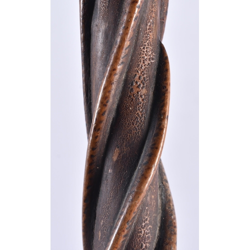 106 - A 19TH CENTURY CONTINENTAL CARVED ENTWINED SNAKE WOOD WALKING CANE. 90 cm long.