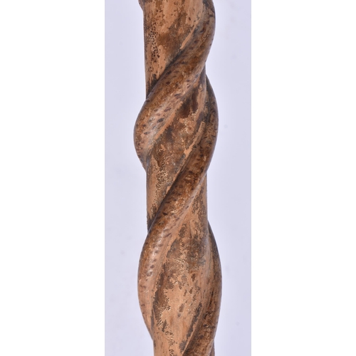 106 - A 19TH CENTURY CONTINENTAL CARVED ENTWINED SNAKE WOOD WALKING CANE. 90 cm long.