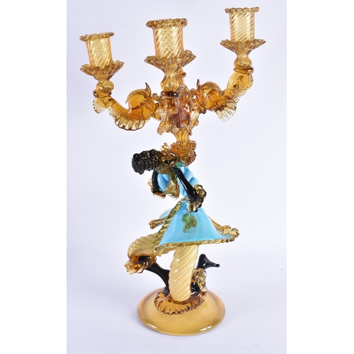 111 - A VERY LARGE MURANO STYLE GLASS FIGURAL CANDELABRA by Franco Toffolo. 54 cm x 28 cm.