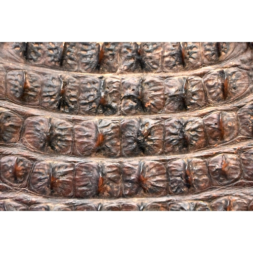 119 - AN UNUSUAL VICTORIAN CROCODILE SKIN FIRE SCREEN. 74 cm x 54 cm.