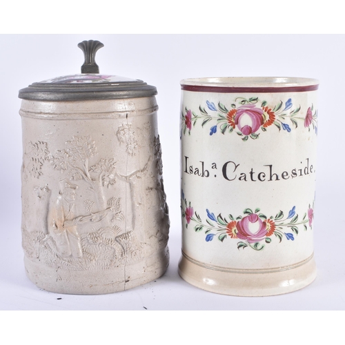 127 - AN EARLY 19TH CENTURY ENGLISH CREAMWARE MUG Isabella Catchside, together with an early salt glazed s... 