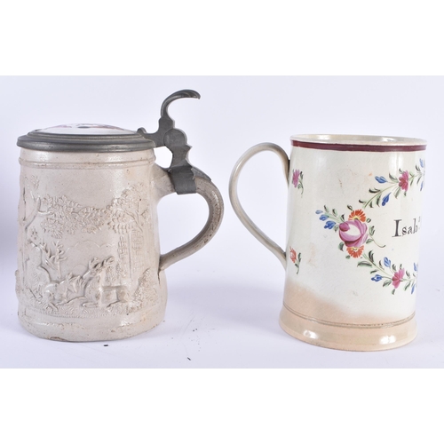 127 - AN EARLY 19TH CENTURY ENGLISH CREAMWARE MUG Isabella Catchside, together with an early salt glazed s... 