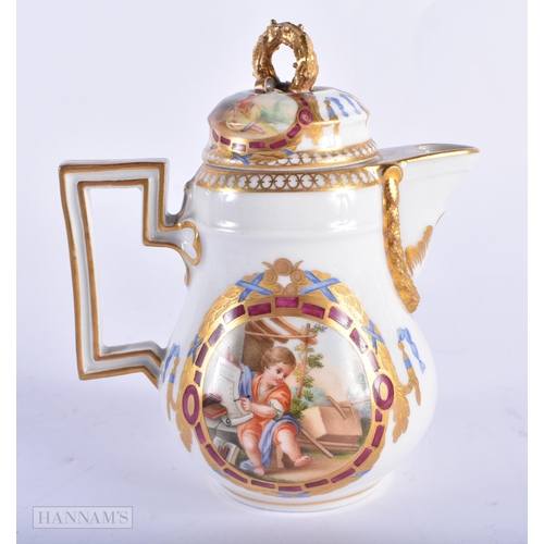 140A - A 19TH CENTURY MEISSEN PORCELAN TEASET painted with classical scenes and floral swags. (qty) 13.5 cm... 