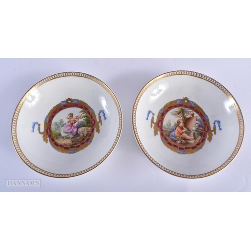 140A - A 19TH CENTURY MEISSEN PORCELAN TEASET painted with classical scenes and floral swags. (qty) 13.5 cm... 