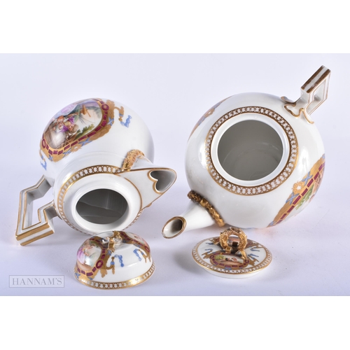 140A - A 19TH CENTURY MEISSEN PORCELAN TEASET painted with classical scenes and floral swags. (qty) 13.5 cm... 