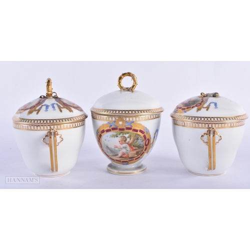 140A - A 19TH CENTURY MEISSEN PORCELAN TEASET painted with classical scenes and floral swags. (qty) 13.5 cm... 