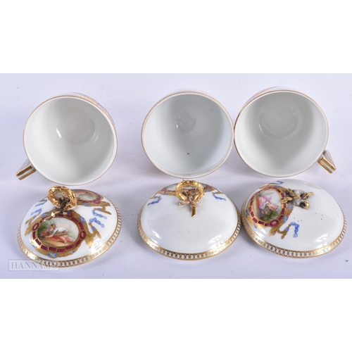 140A - A 19TH CENTURY MEISSEN PORCELAN TEASET painted with classical scenes and floral swags. (qty) 13.5 cm... 