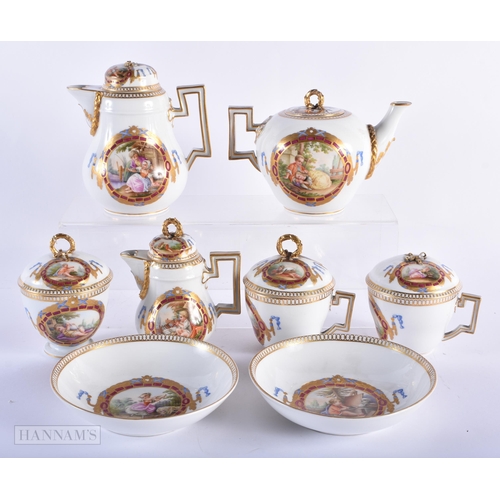 140A - A 19TH CENTURY MEISSEN PORCELAN TEASET painted with classical scenes and floral swags. (qty) 13.5 cm... 