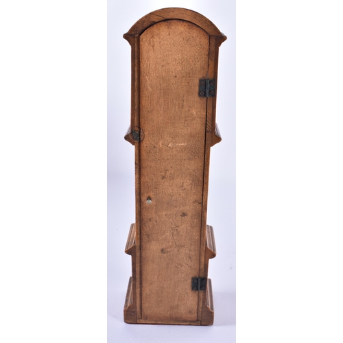 140 - AN UNUSUAL VICTORIAN MAUCHLINE WARE MINIATURE LONGCASE CLOCK. 25 cm high.