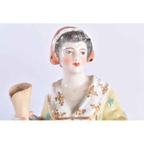 144 - A 19TH CENTURY DERBY PORCELAIN FIGURE together with a pair of 19th century French porcelain figures.... 