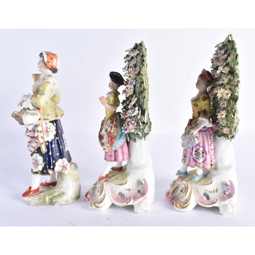 144 - A 19TH CENTURY DERBY PORCELAIN FIGURE together with a pair of 19th century French porcelain figures.... 