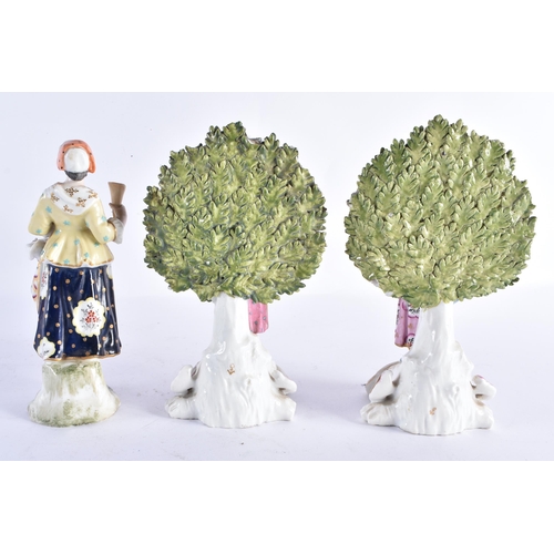 144 - A 19TH CENTURY DERBY PORCELAIN FIGURE together with a pair of 19th century French porcelain figures.... 