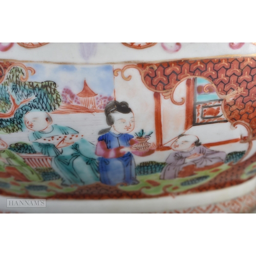 145A - A LARGE 18TH CENTURY CHINESE EXPORT FAMILLE ROSE PORCELAIN TUREEN AND COVER Qianlong, painted with t... 