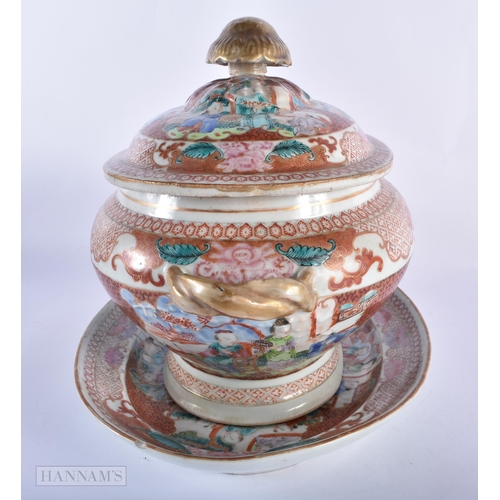 145A - A LARGE 18TH CENTURY CHINESE EXPORT FAMILLE ROSE PORCELAIN TUREEN AND COVER Qianlong, painted with t... 