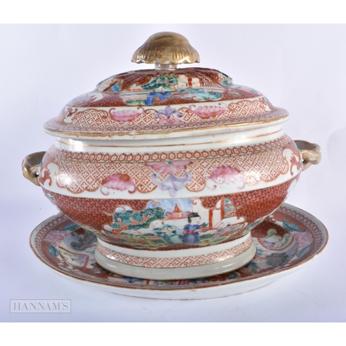 145A - A LARGE 18TH CENTURY CHINESE EXPORT FAMILLE ROSE PORCELAIN TUREEN AND COVER Qianlong, painted with t... 