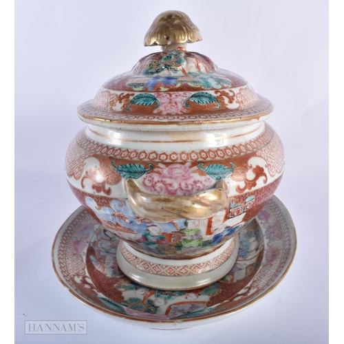 145A - A LARGE 18TH CENTURY CHINESE EXPORT FAMILLE ROSE PORCELAIN TUREEN AND COVER Qianlong, painted with t... 