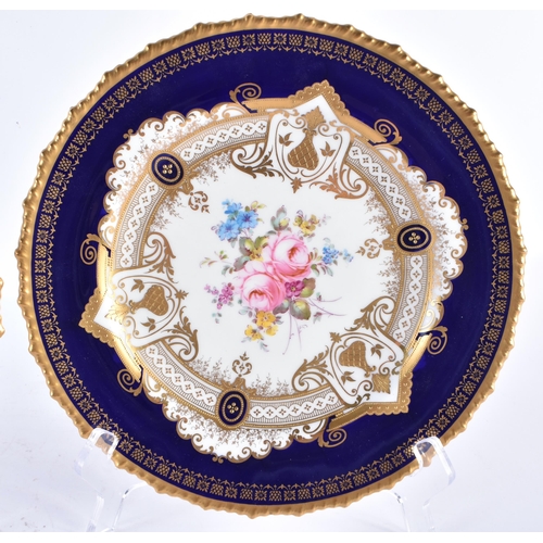 150 - A PAIR OF ROYAL CROWN DERBY FLORAL CABINET PLATES. 22.5 cm wide.