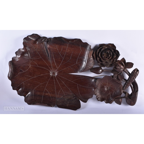 150G - A LARGE 19TH CENTURY JAPANESE MEJI PERIOD HARDWOOD TRAY, TOGETHER WITH A CHINESE HARDWOOD FIGURE. 58... 