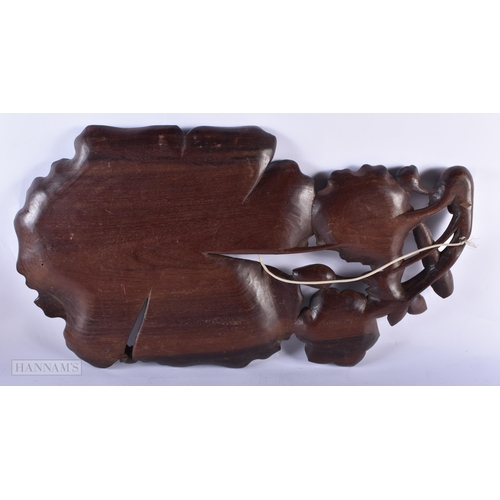 150G - A LARGE 19TH CENTURY JAPANESE MEJI PERIOD HARDWOOD TRAY, TOGETHER WITH A CHINESE HARDWOOD FIGURE. 58... 