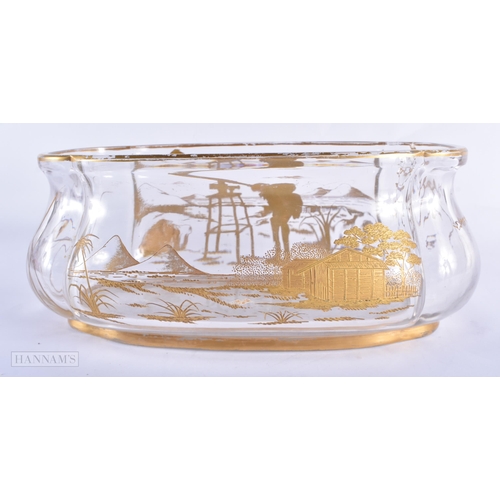 155B - A LARGE 19TH CENTURY FRENCH HEAVY CRYSTAL GILDED GLASS BOWL probably Baccarat, painting with a star ... 