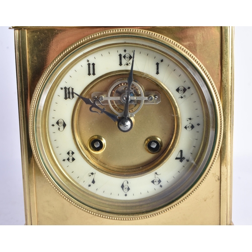 160 - A VERY LARGE LATE 19TH CENTURY BRASS CASED CARRIAGE CLOCK within leather case. 26 cm x 15 cm inc han... 