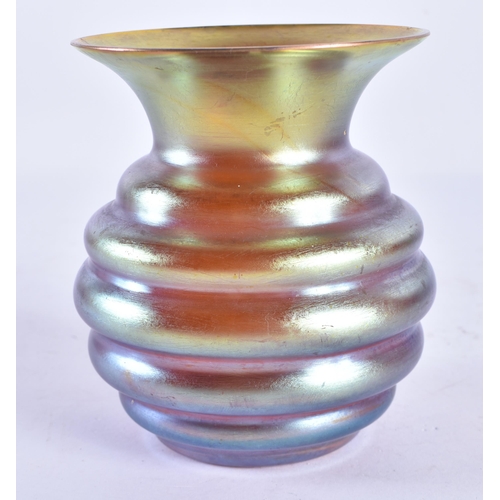 163 - A WMF GLASS RIBBED VASE. 11 cm high.