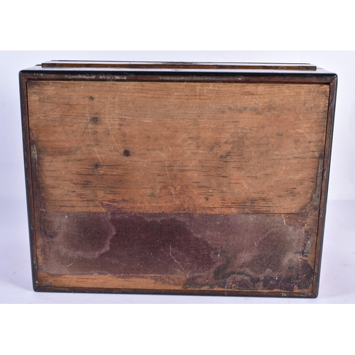 165 - A VICTORIAN BURR WALNUT WORK BOX with fitted interior. 27 cm x 18 cm.