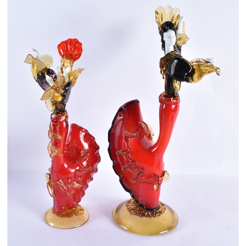 170 - A LARGE PAIR OF MURANO STYLE GLASS FIGURES OF DANCERS by Franco Toffolo. Largest 44 cm high.