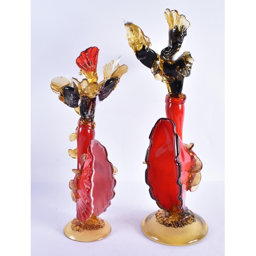 170 - A LARGE PAIR OF MURANO STYLE GLASS FIGURES OF DANCERS by Franco Toffolo. Largest 44 cm high.