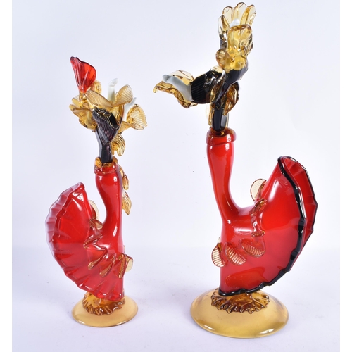 170 - A LARGE PAIR OF MURANO STYLE GLASS FIGURES OF DANCERS by Franco Toffolo. Largest 44 cm high.