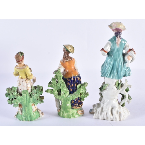 176 - THREE 18TH CENTURY DERBY PORCELAIN FIGURES. Largest 18 cm high. (3)