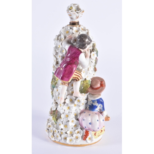 18 - A 19TH CENTURY FRENCH SAMSONS OF PARIS PORCELAIN SCENT BOTTLE AND STOPPER formed with figures. 15 cm... 