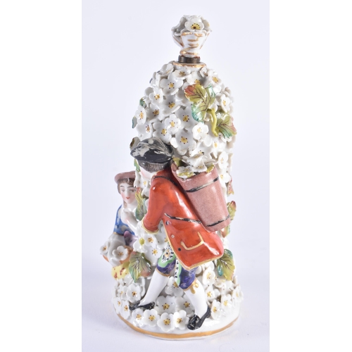 18 - A 19TH CENTURY FRENCH SAMSONS OF PARIS PORCELAIN SCENT BOTTLE AND STOPPER formed with figures. 15 cm... 