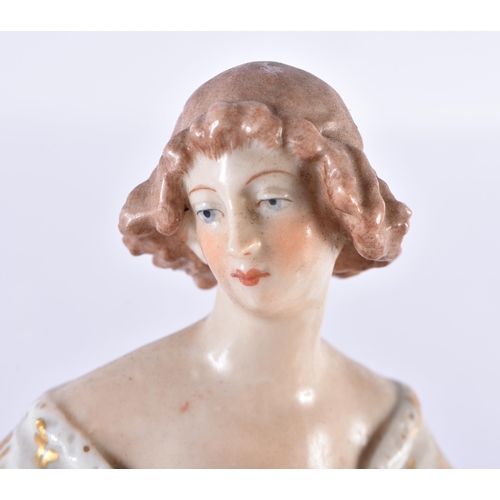 187 - A 19TH CENTURY DERBY PORCELAIN FIGURE OF A FEMALE together with a smaller pearlware figure. Largest ... 