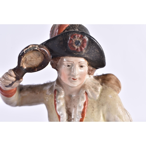 187 - A 19TH CENTURY DERBY PORCELAIN FIGURE OF A FEMALE together with a smaller pearlware figure. Largest ... 