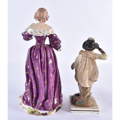 187 - A 19TH CENTURY DERBY PORCELAIN FIGURE OF A FEMALE together with a smaller pearlware figure. Largest ... 