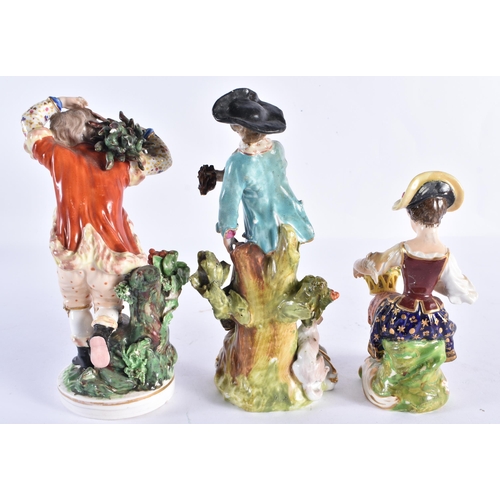 193 - THREE 18TH/19TH CENTURY DEBRY PORCELAIN FIGURES. Largest 17 cm high. (3)