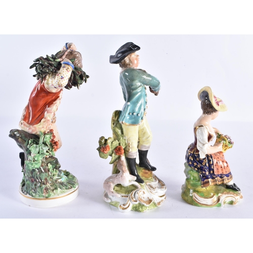 193 - THREE 18TH/19TH CENTURY DEBRY PORCELAIN FIGURES. Largest 17 cm high. (3)