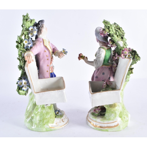 197 - A PAIR OF 19TH CENTURY FRENCH PORCELAIN FIGURES After an 18th century English original. 19 cm high.