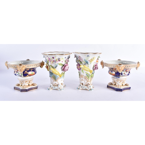 199 - A PAIR OF 19TH CENTURY SPODE PORCELAIN VASES together with a pair of imari vases. (4)