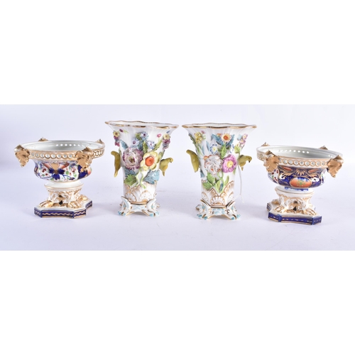 199 - A PAIR OF 19TH CENTURY SPODE PORCELAIN VASES together with a pair of imari vases. (4)