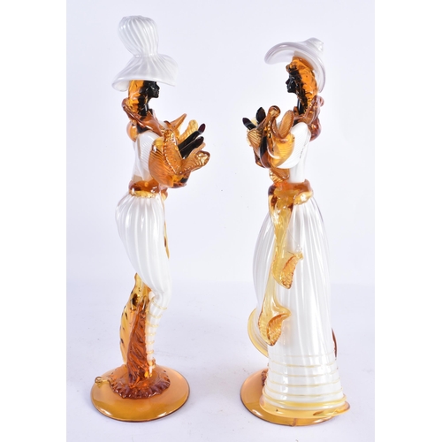 209 - A LARGE PAIR OF ITALIAN MURANO GLASS FIGURES. Largest 39 cm high.