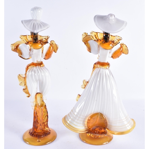 209 - A LARGE PAIR OF ITALIAN MURANO GLASS FIGURES. Largest 39 cm high.