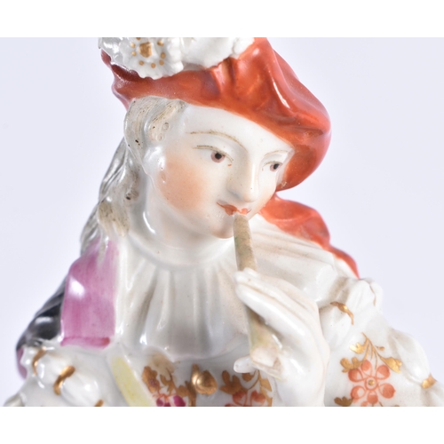 210 - A LARGE PAIR OF 18TH CENTURY DERBY PORCELAIN FIGURES one holding a tambourine. 27 cm high.