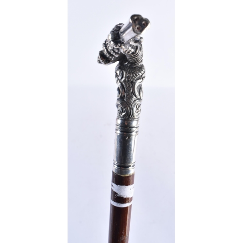 213 - AN ANTIQUE INDIAN SILVER MOUNTED MALACCA CANE. 90 cm long.