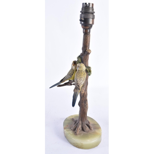 234 - A LATE 19TH CENTURY AUSTRIAN COLD PAINTED BUDGIE LAMP. 32 cm high.